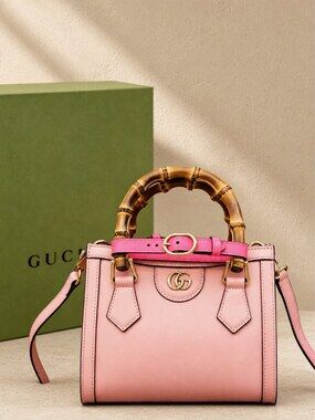 Gucci Mini Diana Pink Calfskin Handbag with Bamboo Handles
